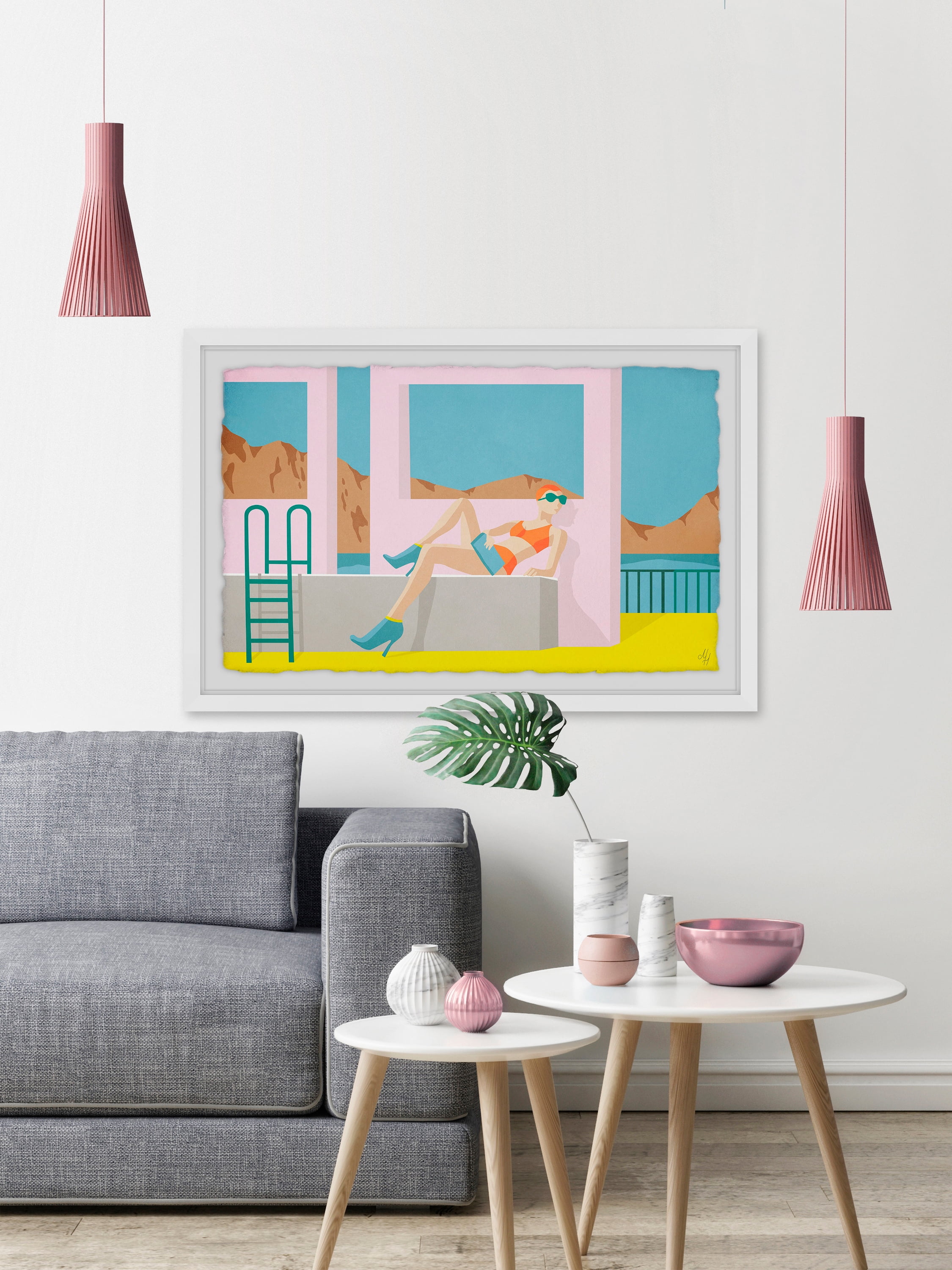 Posing By The Pool Framed Painting Art Print, 30.00" x 1.50"