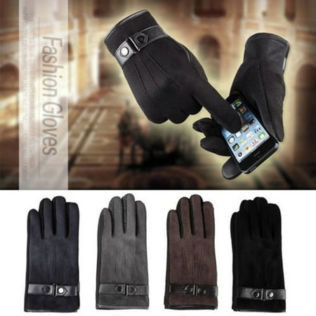 Suede Leather Winter Mens Warm Fleece Lined Thermal Touch Screen Driving