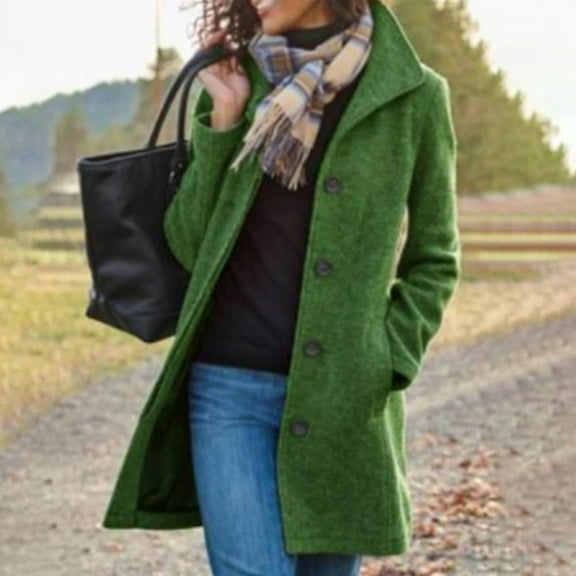 Guzom Womens Peacoats- Long Sleeve Casual Winter Jackets Green