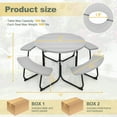 thumbnail image 3 of Costway Outdoor 8-person Round Picnic Table Bench Set with 4 Benches & Umbrella Hole Gray, 3 of 9