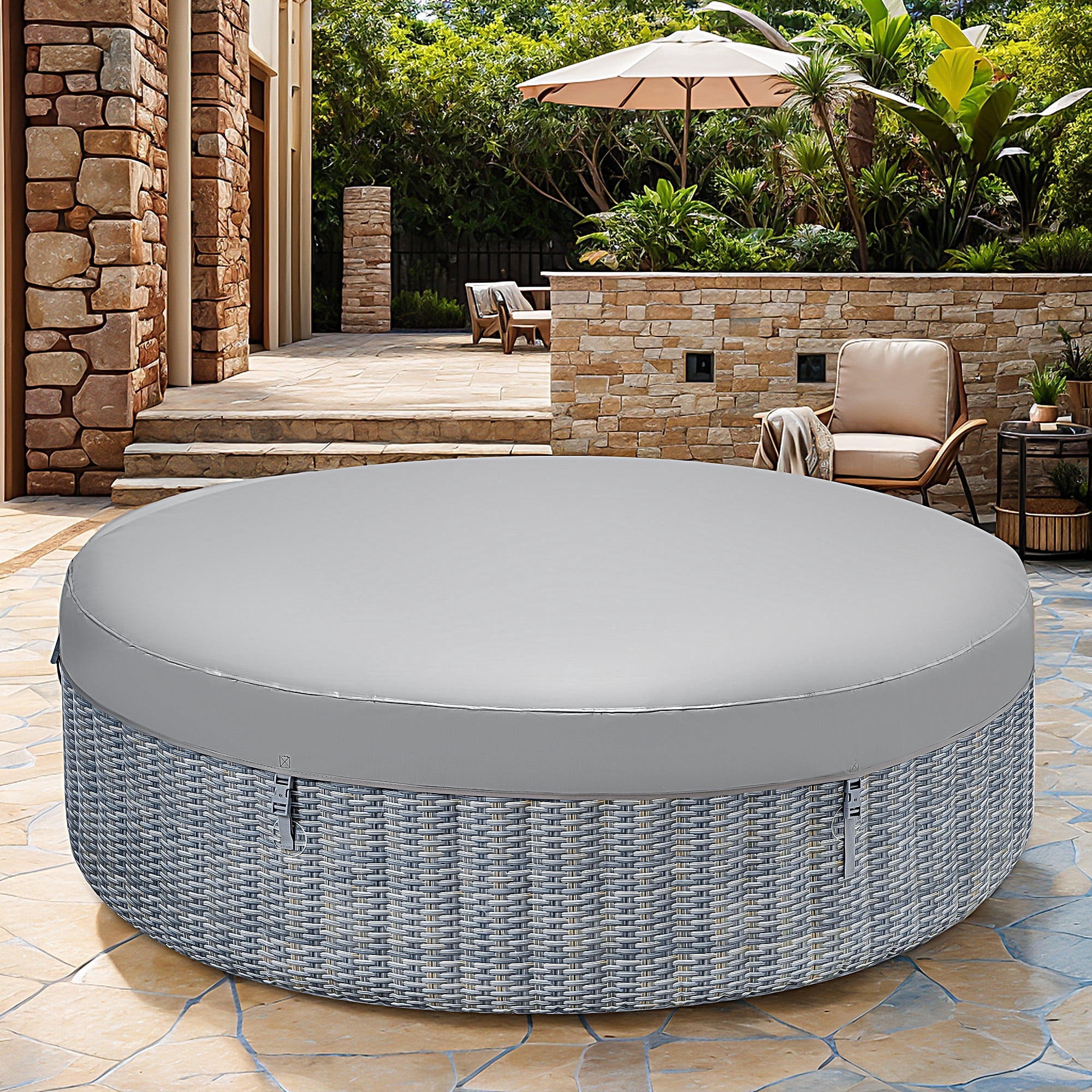 Portable Inflatable Hot Tub with Built-in Heating System - 264 Gallon Capacity, Massage Jet Home Hot Tub for Teens and Adults, Rattan Pattern