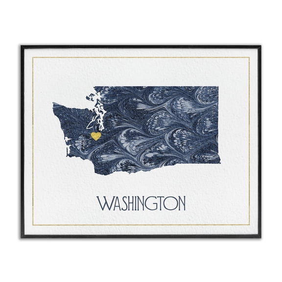 Stupell Industries Modern Washington Minimal Blue Marbled Paper Silhouette Black Framed Giclee Art, 14 x 11, by Lil' Rue