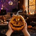thumbnail image 6 of Halloween Sparkling Mirror Glass Pumpkin Decor High Gloss Reflective Tile Ornament Faux Stem Pumpkin Statue for Tabletop Mantel Fall Harvest Home Decoration, 6 of 7