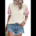thumbnail image 1 of Blusas Texturizadas con Bordado Floral para Mujer, Cuello Redondo, Corta Abullonada, Informales, Holgadas, Lisas, Color Albaricoque XXL, 1 of 10