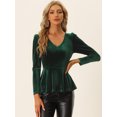 thumbnail image 4 of INSPIRE CHIC Blusa de Terciopelo para Mujer Blusa Elegante de Manga Larga con Cuello en V Peplum Top Verde S, 4 of 6
