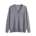 thumbnail image 2 of HOMBOM Womens V Neck Sweaters Gray Cozy Open Front Knit Graphic Button down Cardigans for Women, 2 of 5