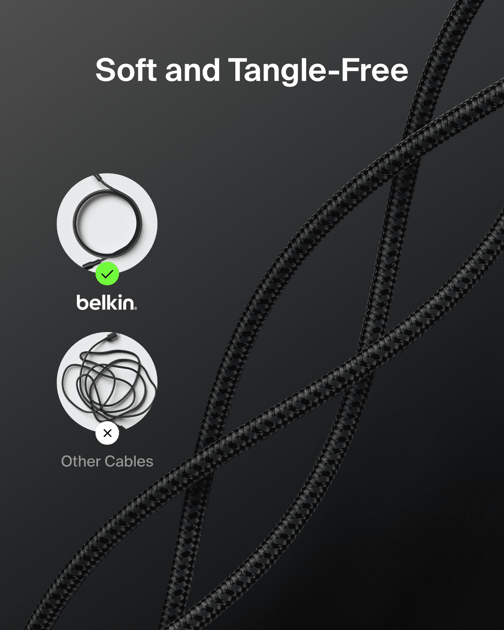Belkin Eco USB A to Lightning Cable 10 ft. - Soft, Braided, Flexible Cable, Fast Charging iPhone Charger Cord for iPhone 14 & Earlier Series, iPad 9th Gen, & AirPods, Travel Essentials - Black