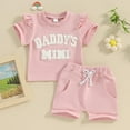 thumbnail image 2 of ZACPNCV Toddler Baby Girl Clothes Short Sleeve T Shirt Shorts Two-piece Set Newborn Outfit Baby Summer Father's Day Clothes Pink 6-12 Months, 2 of 9