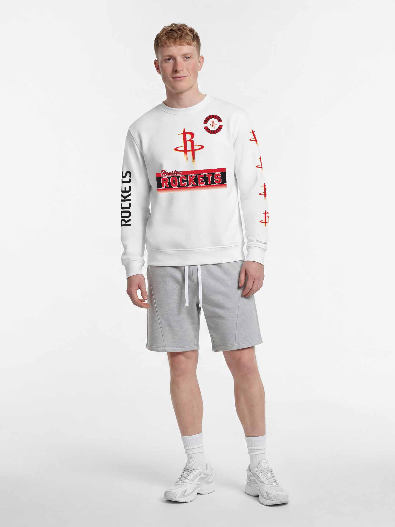 Houston Rockets Reebok Mens White Crew Sweatshirt