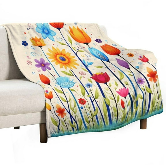 Colorful Garden Flowers Throws Blankets for Sofa Bed Winter Plush Warm Blanket Holiday Gifts