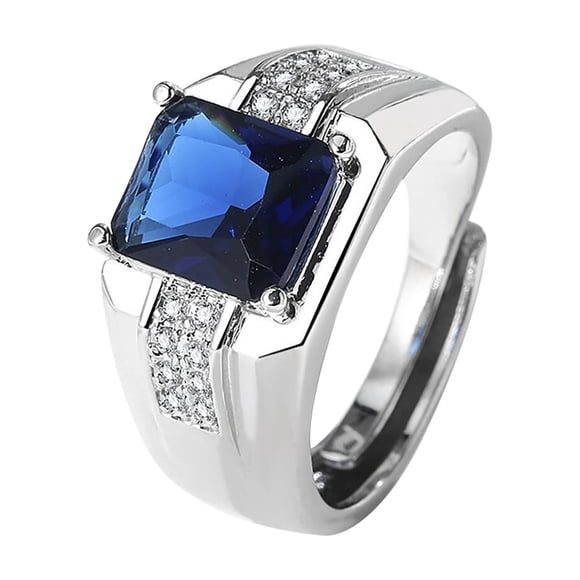 Europe And The United States Fashion Blue Imitation Sapphire Ring Men's Open Women's Wide Diamond Ring