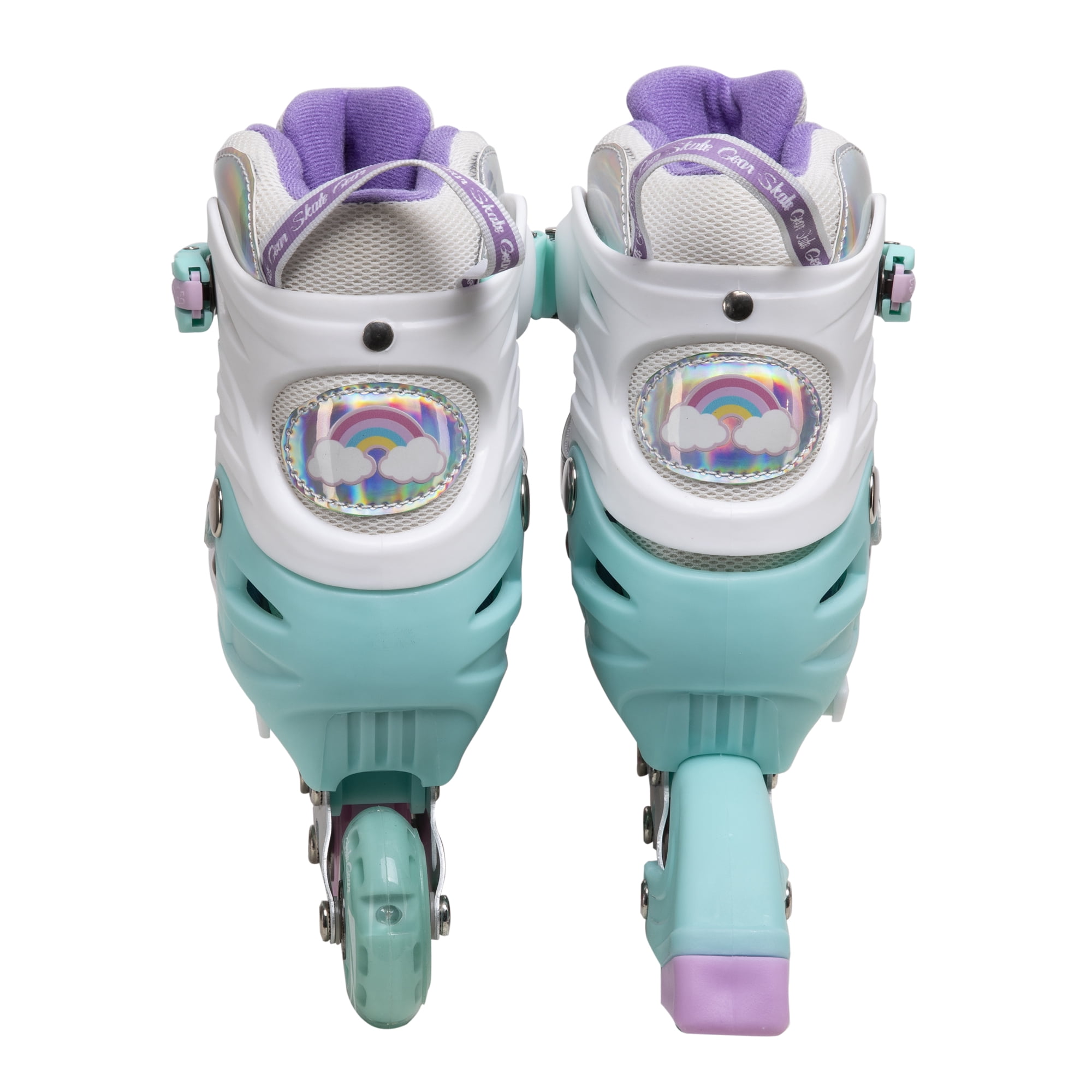 Skate Gear Rainbow Adjustable Light up Inline/Quad Roller Skates for Girls and Boys (Pink - Inline, Large)