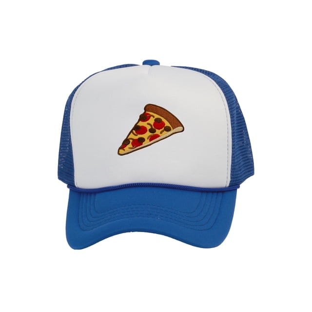 Adult Men's Pepperoni Pizza Slice Rope Foam Trucker Hat, White/Royal