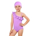 thumbnail image 1 of DuoJiaJ Solid Color Swimsuit And Swim Cap For Girls Comfortable Bathing With UPF Sun Size 11-12 Years, 1 of 3