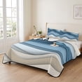 thumbnail image 2 of Queen Quilt Set 90''x96'', Blue Beige Ombre Lightweight Bedspread Coverlet Set with 2 Pillow Shams, Modern Abstract Moire Art Geometric Breathable All Season Quilt Bedding for Bedroom/Guest Room, 2 of 9