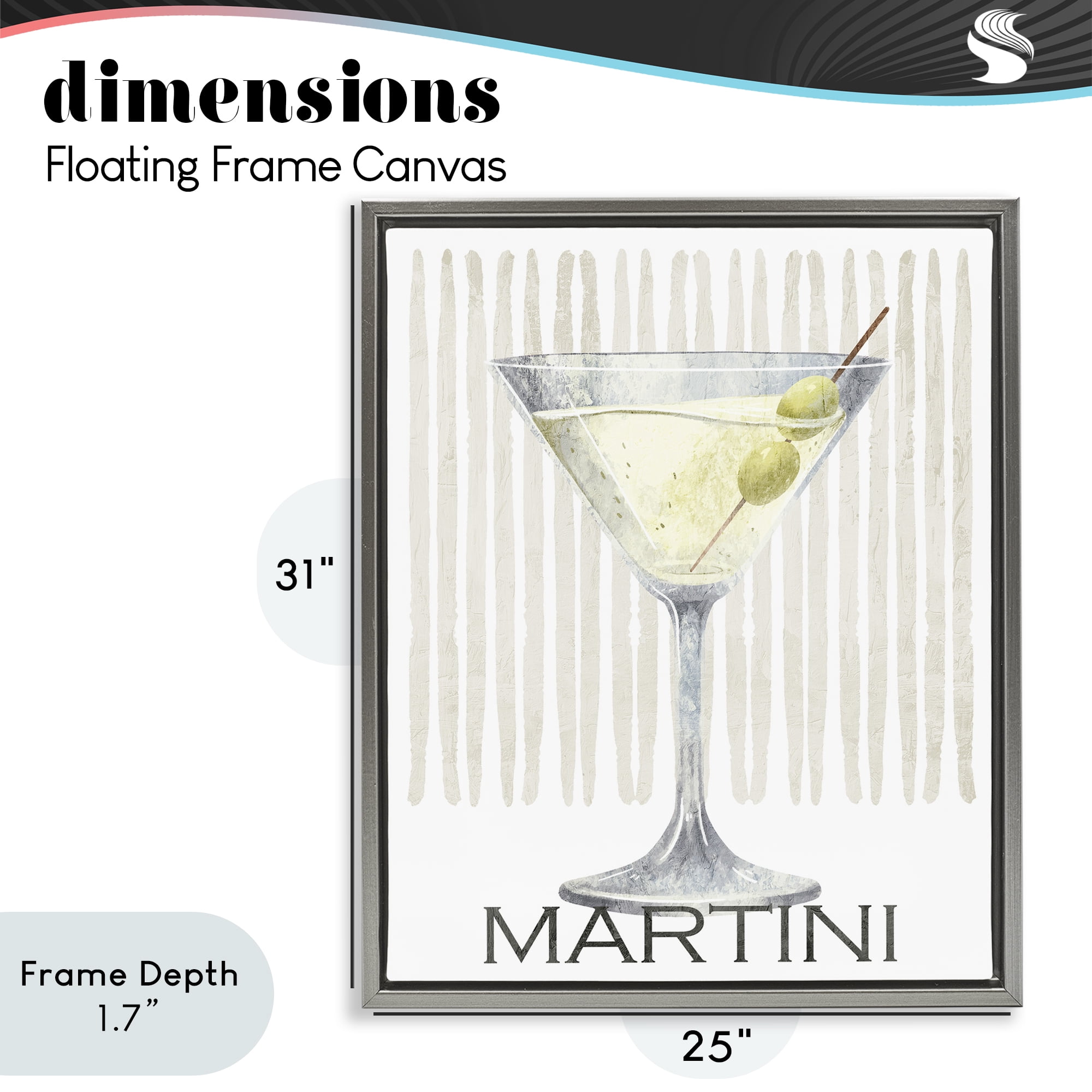 Stupell Industries Subtle Martini Drink Gray Framed Floater Canvas Wall Art, design by Kim Allen