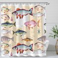 thumbnail image 1 of Vintage Fish Illustration Shower Curtain - Pastel Beige Design with Labels, 1 of 4