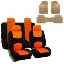 FH Group Universal Fit Cloth Car Seat Covers for SUV, Van Truck Auto - Solid Bench with Beige Floor Mats