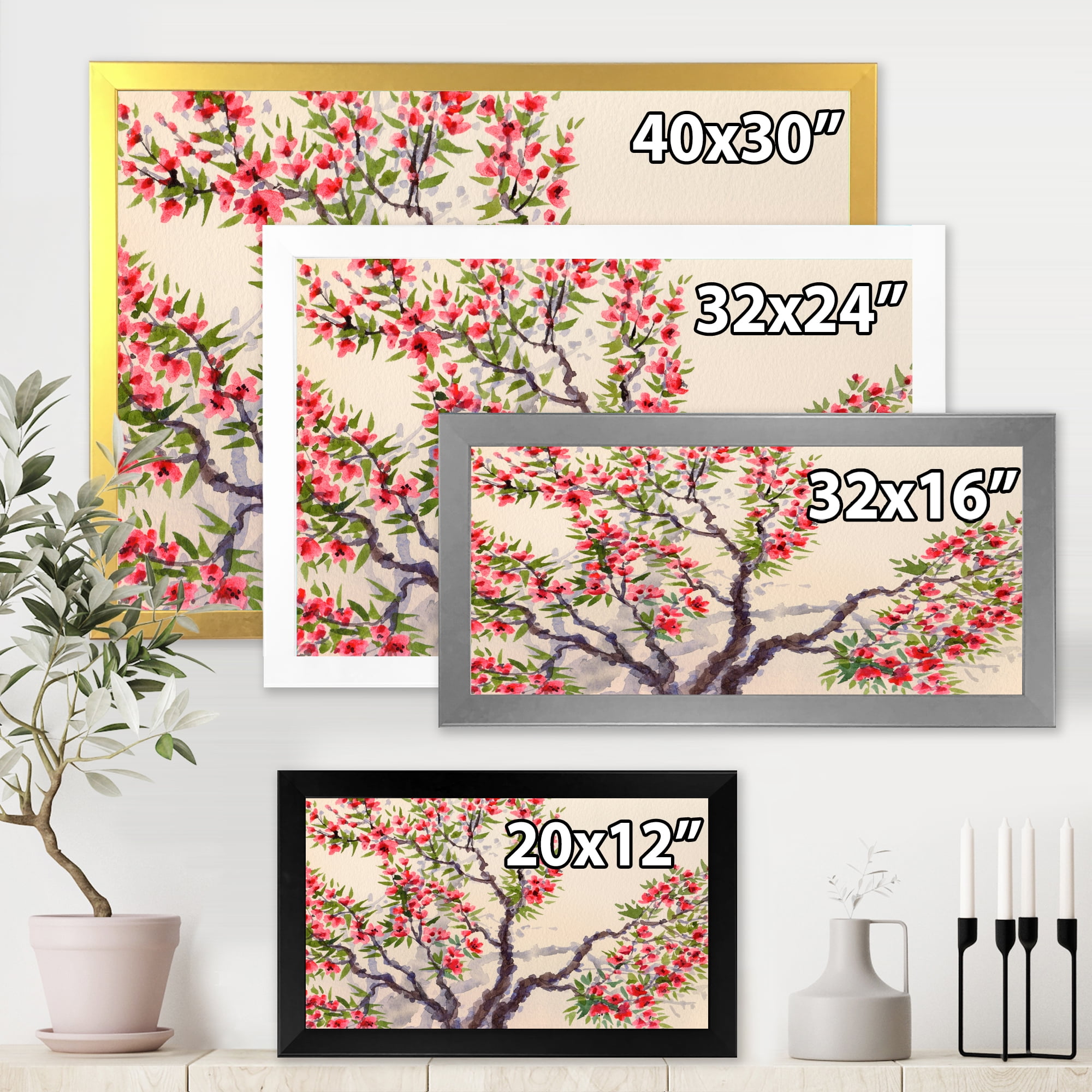Designart 'The Blossoming Tree With Red Flowers I' Traditional Framed Art Print