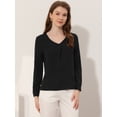 thumbnail image 4 of Blusa de gasa de manga larga de color sólido con cuello en V para mujer Negro L, 4 of 4
