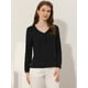 thumbnail image 4 of Blusa de gasa de manga larga de color sólido con cuello en V para mujer Negro S, 4 of 4