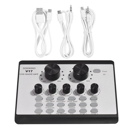 V17 Live Sound Card BT Mini Sound Mixer Multifunctional Voice Change Audio Mixer for Phone Computer Live Streaming Game Music Recording Karaoke Singing Broadcasting