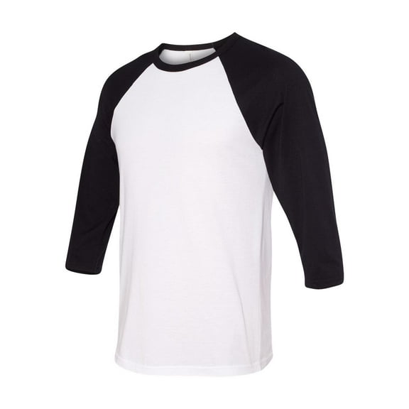 Bella-Canvas C3200 Unisex 0.75 Sleeve Baseball Tee - White & Black, Small