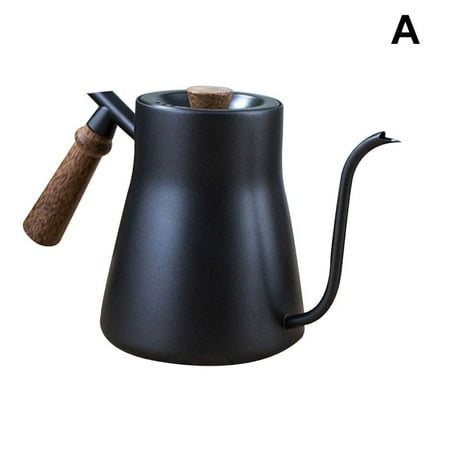 

Stainless Steel Coffee Kettle Wood Handle Long Mouth Coffee Making Bottle Pot with Thermometer New