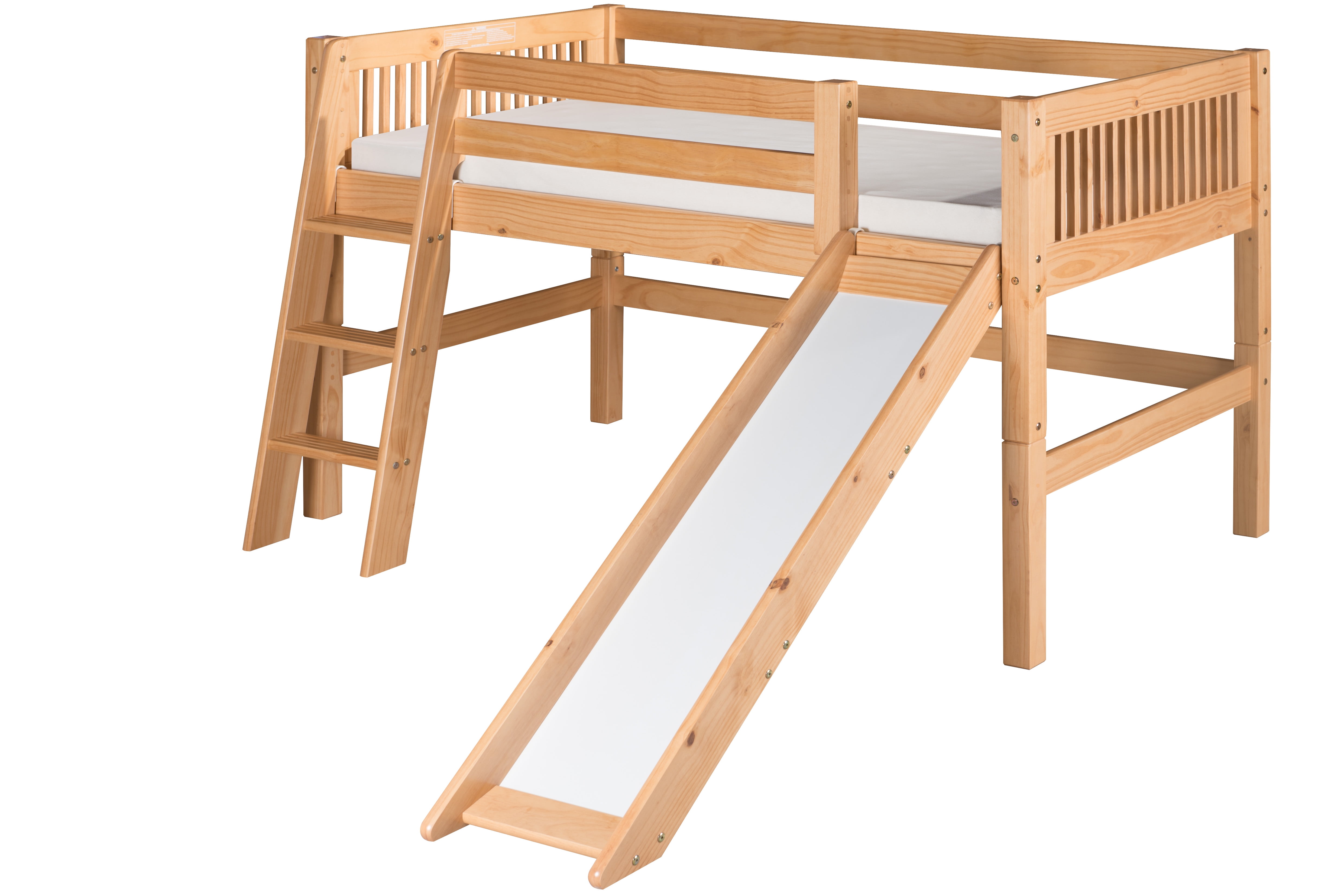 Camaflexi Twin Size Low Loft Bed with Slide Mission Headboard