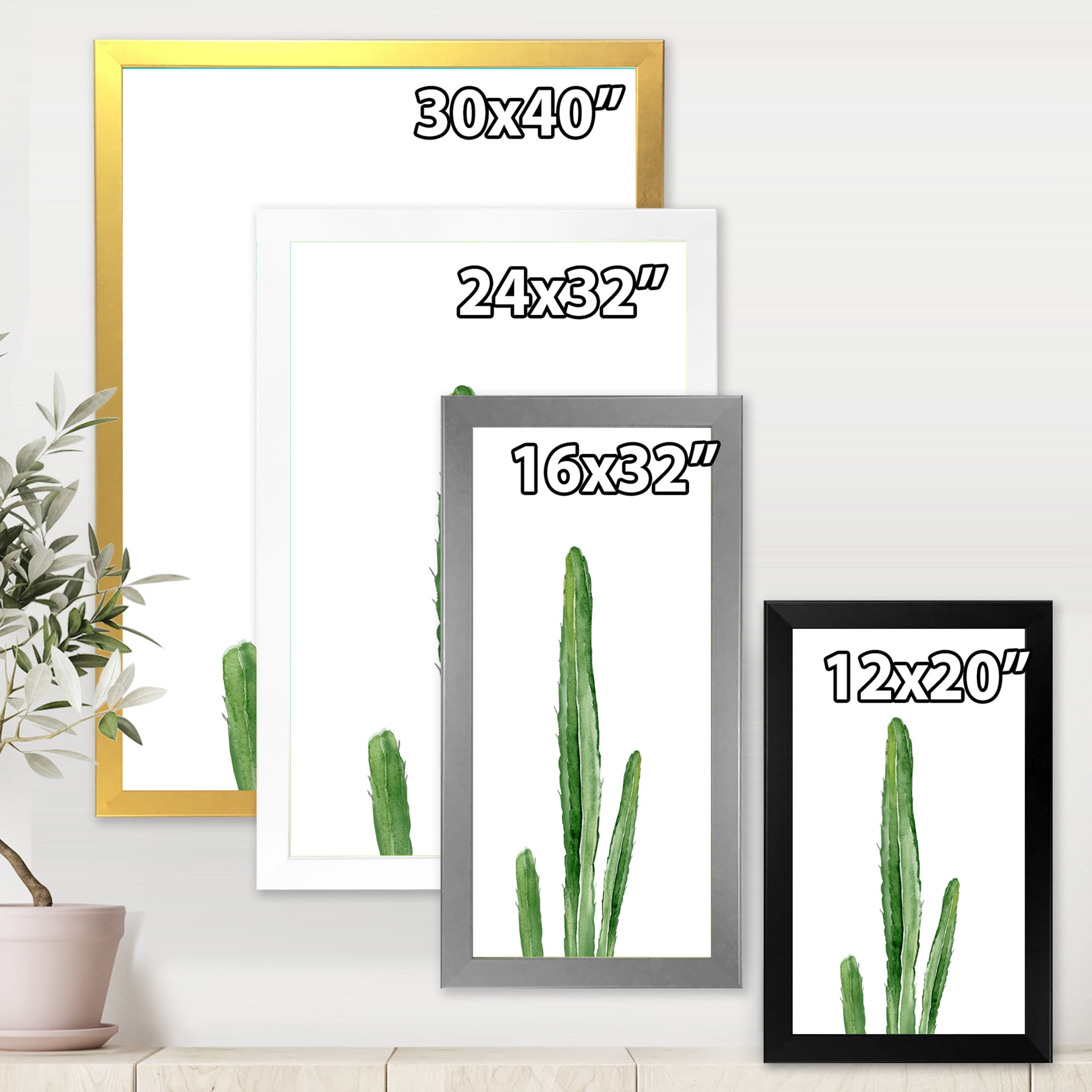 Designart 'Green Cactus South Western Plant' Tropical Framed Art Print
