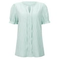 thumbnail image 4 of Daznico Women's Puff Sleeve Jacquard Blouse, Split Neck Short Sleeve Casual Top for Spring, Summer & Vacation Wear,L, 4 of 4