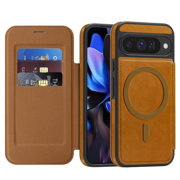 ELEHOLD Magnetic Wallet Case For Google Pixel 10 /10 Pro,  RFID Blocking Luxury PU Leather Full Body Flip Card Slots Shockproof Wallet Cover ,Brown