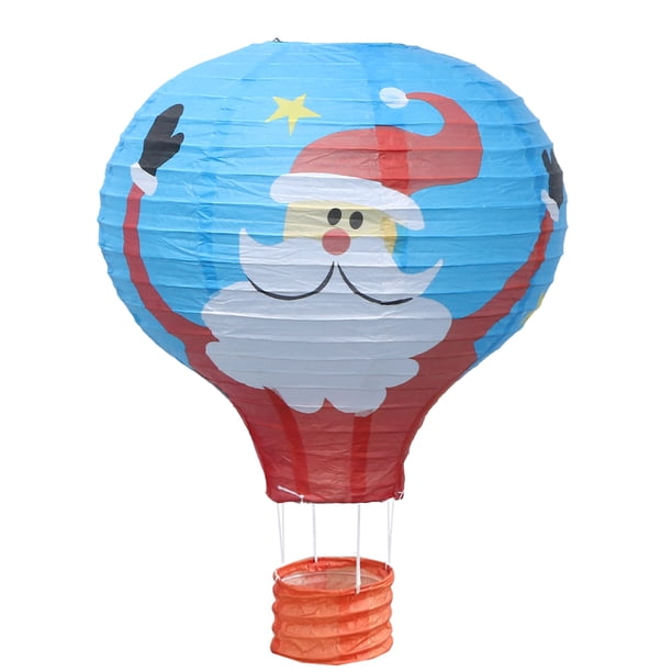 Linterna de papel con globo de aire caliente, linterna de papel decorativa con patrón de Papá Noel para fiesta, boda, jardín de infantes
