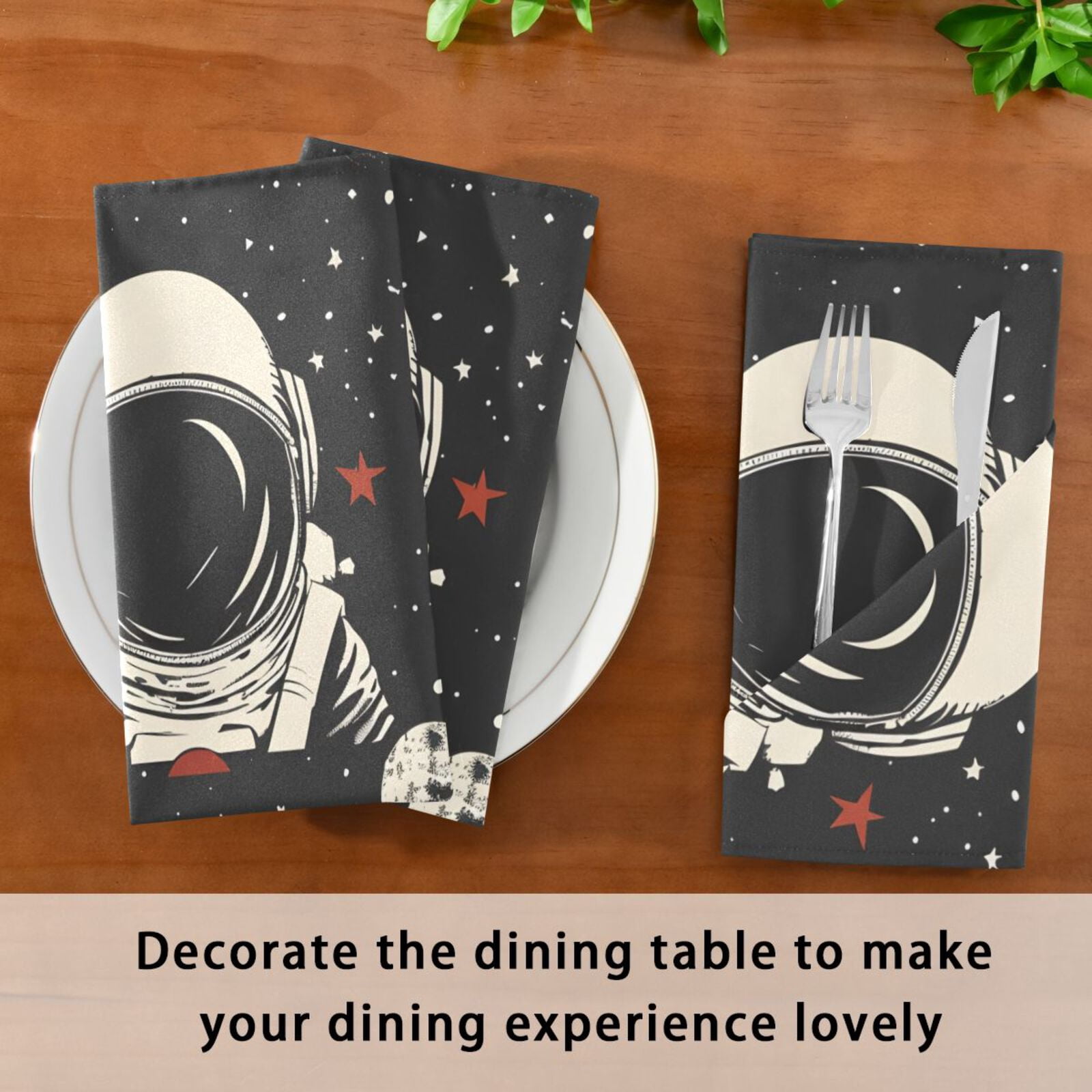 JSTEL Astronaut Portrait Moon Starry Sky Cloth Napkins Set of 6, 20x20 Inch Washable and Reusable Napkin for Decoupage Dinner Party Everyday Use