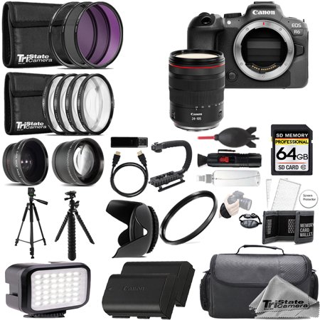 Canon EOS R6 Mirrorless Camera with 24-105mm f/4 Lens+ 64GB + Extra Battery+ 9 PC Filter- ULTIMATE Kit
