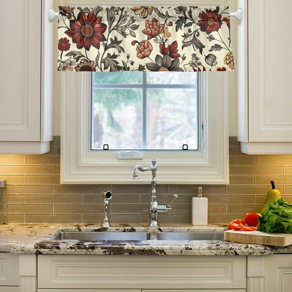 Dark Flowers Floral Curtain Valances Farmhouse Design Window Treatment Decor Blackout Rod Pocket for Windows Living Room Kitchen 54" x 18"