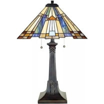2-Light Tiffany Table Lamp with Linear Bronzed Base with Geometric Art Glass Panel Shade 15.5 inches W X 25 inches H Bailey Street Home 71-Bel-619926