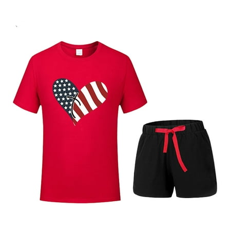 

Boys Outfits Summer 4Thof July Short Sleeve Independence Day Prints T Shirt Tops With Shorts Set Cute Clothes Size 120 Red