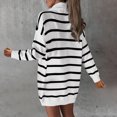thumbnail image 7 of HAiming Women's Striped Sweater Dress Casual Loose Long Sleeve Trendy Zipper V Neck Knitted Pullover Mini Dresses, 7 of 7