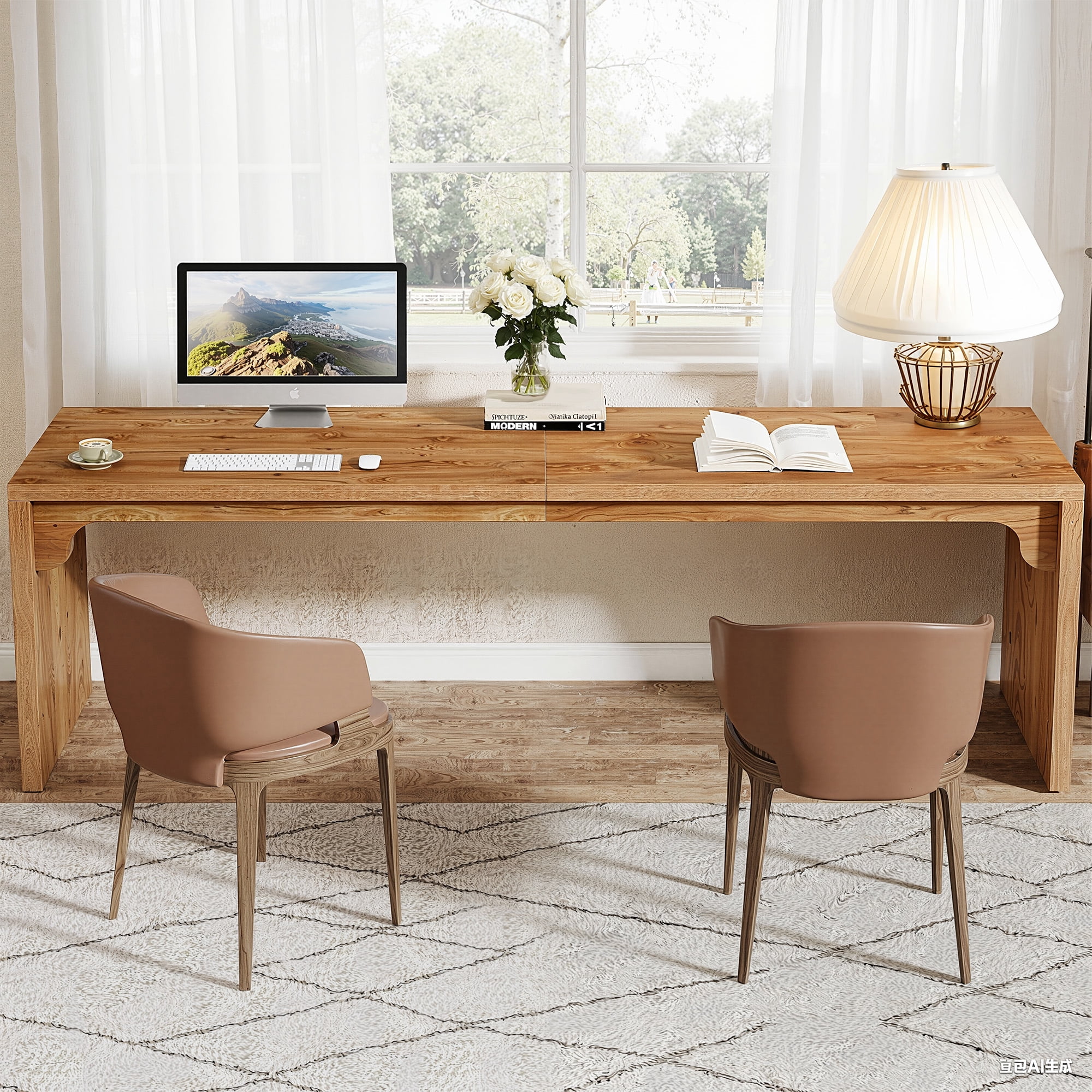 MAYEERTY 79" Long Wooden Desk, Double Person Computer Desk with E1-Level Manufactured Wood & Metal Frame