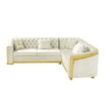 thumbnail image 2 of 106 Inches L-Shaped Chesterfield Sectional Sofa Set with Gold Stainless Steel Accents, Velvet Button Tufted Sofa with 5 Pillows Luxury Couch for Living Room (Beige), 2 of 11