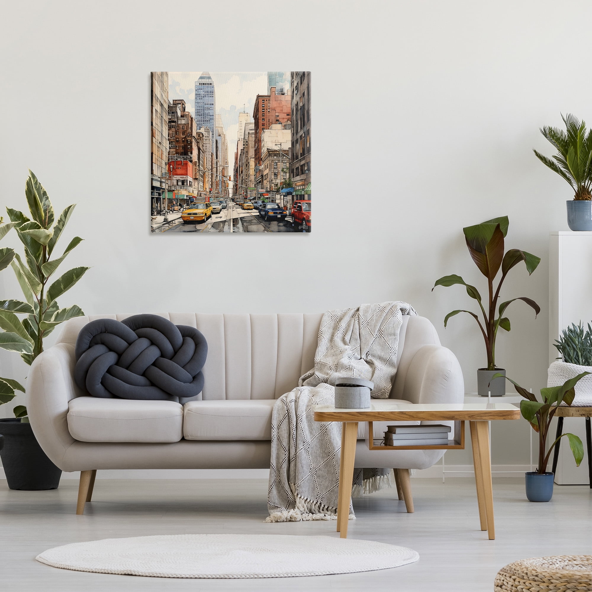 Stupell Industries Bustling Urban Street Transportation Painting Gallery Wrapped Canvas Art Print Wall Art, 30 x 30