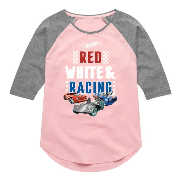 Hot Wheels - Red, White, and Racing  - Toddler And Youth Girls Raglan Graphic T-Shirt