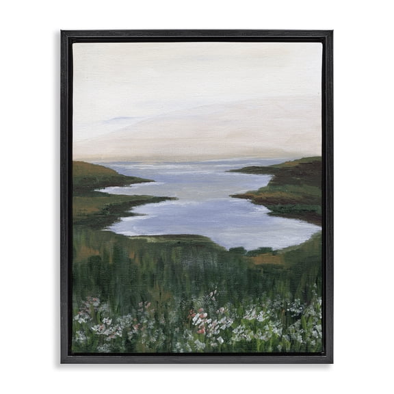 Stupell Industries Peaceful Greenery by Lake Landscape & Nature Painting Black Floater Framed Canvas Art Print Wall Art, 17 x 21