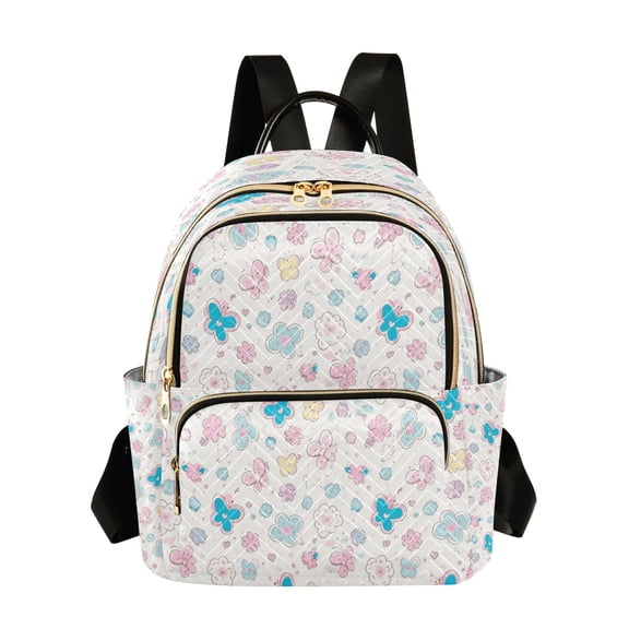 Qxltty Quilted Backpack for Women, Pastel Cute Floral Travel Daypack with Front Pocket for Casual Daily Use