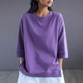 thumbnail image 2 of ShomPort Women's Cotton T-Shirts Casual 3/4 Sleeve Solid Color Tops Round Neck Loose Pullovers, 2 of 2