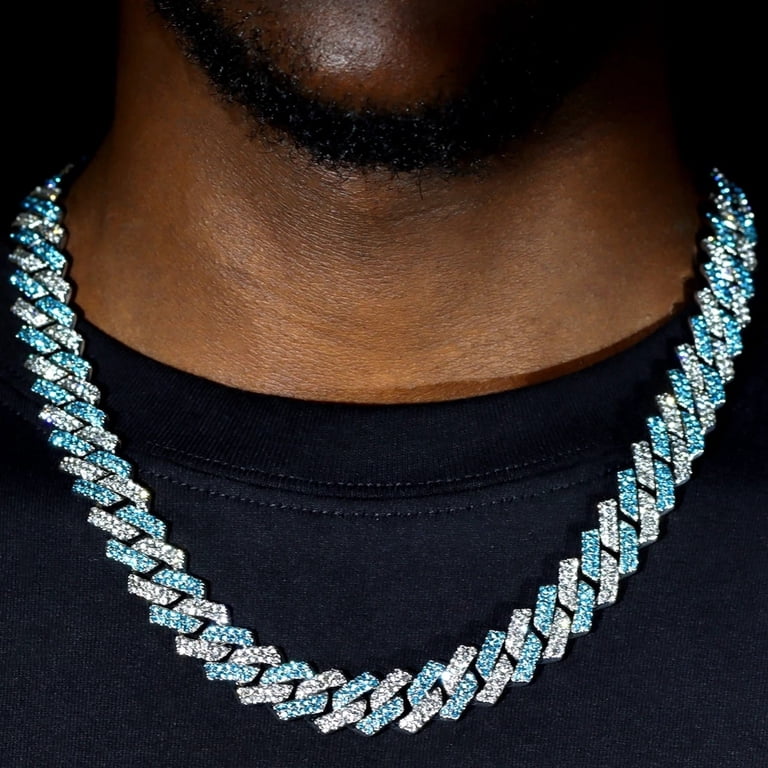 ZQ 14mm Multicolor Purple Iced Out Crystal Prong Cuban Chain