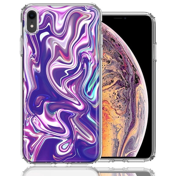 MUNDAZE For Apple iPhone XR Purple Paint Swirl Design Double Layer Phone Case Cover