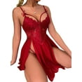thumbnail image 2 of Faithtur Femmes Été 2PCS Lingerie Ensembles Dentelle Transparente Robe de Nuit avec String Taille Basse, 2 of 5