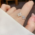 thumbnail image 2 of Dainty Pearl Flower Ring for Women Adjustable Open Statement Band Sparkling Cubic Zirconia Simulation Pearl Elegant Engagement Promise Ring Wedding Cocktail Party Jewelry, 2 of 12